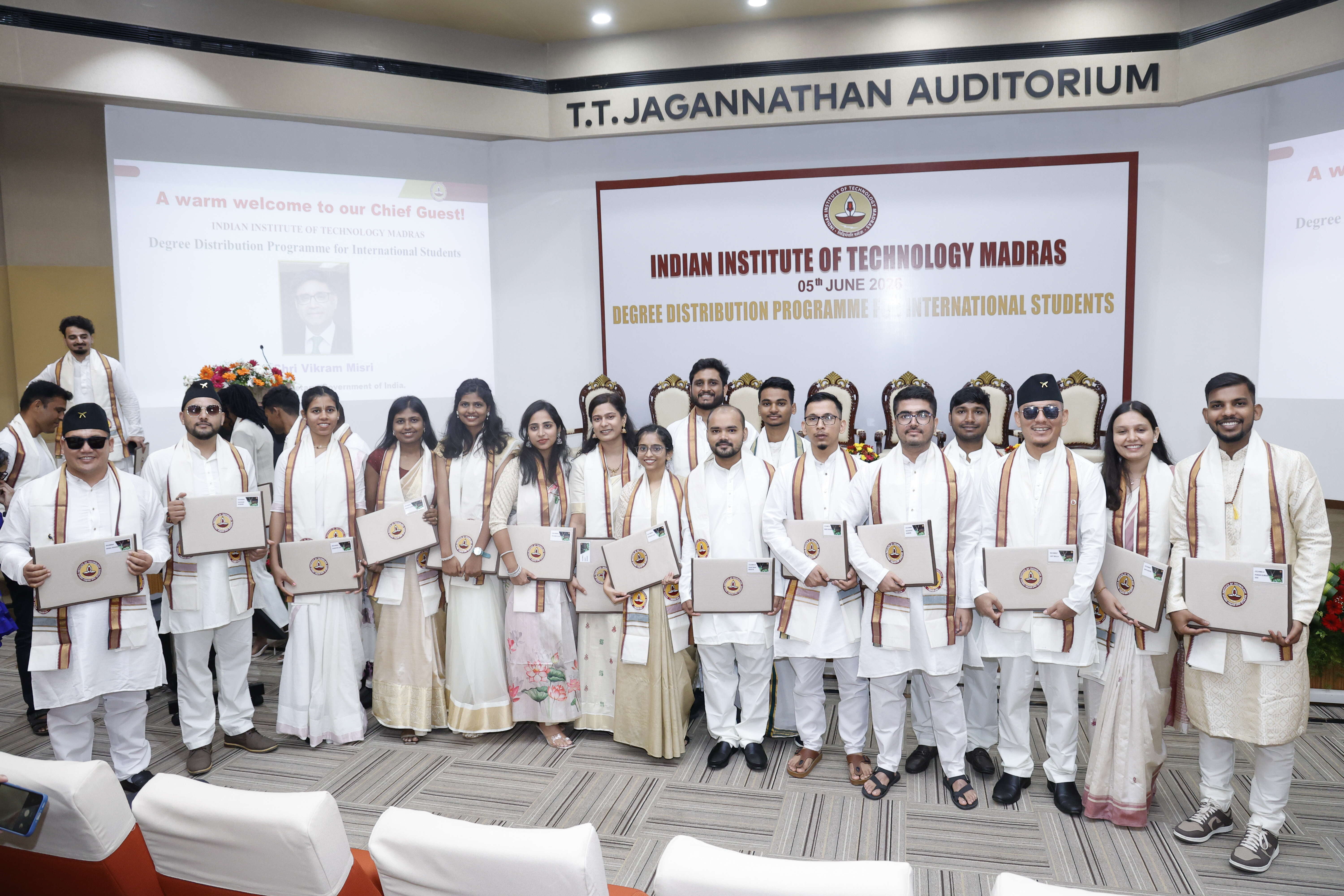 Foreign Secretary Shri Vikram Misri presents degrees to international students of IIT Madras